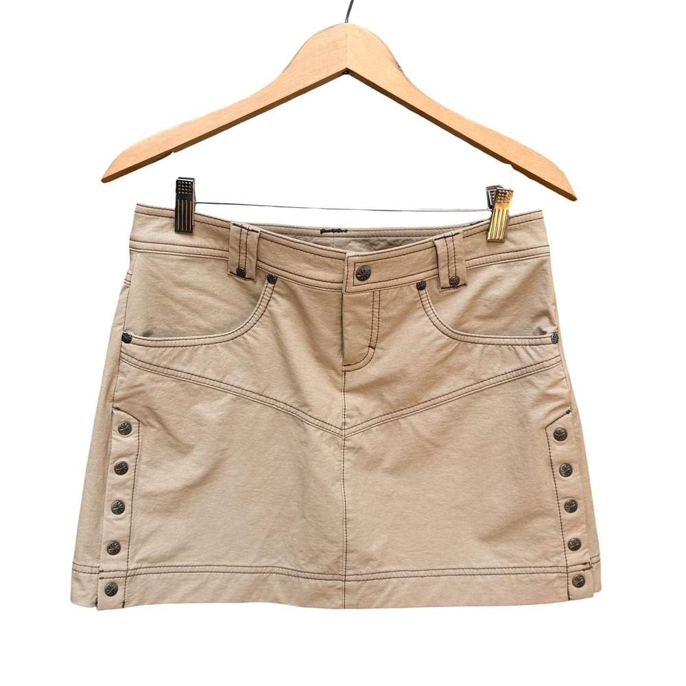 Athleta Take a Hike Mini Skirt Womens 2 Tan Khaki Side Snaps 861832 Active